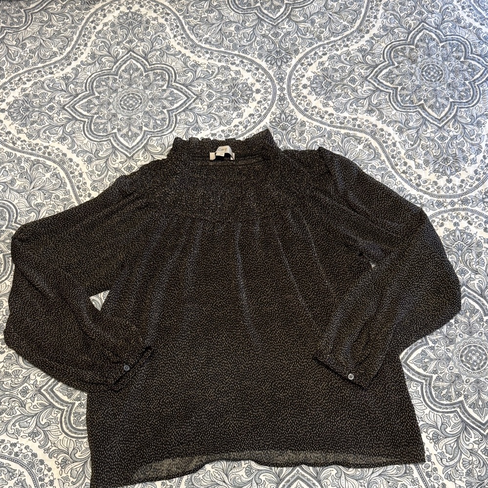 LOFT Black and Gold Patterned Blouse